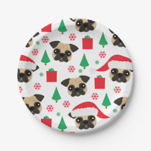 Niedlicher WeihnachtsMops-Papier-Teller Pappteller