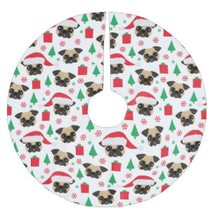 Niedlicher WeihnachtsMops Polyester Weihnachtsbaumdecke