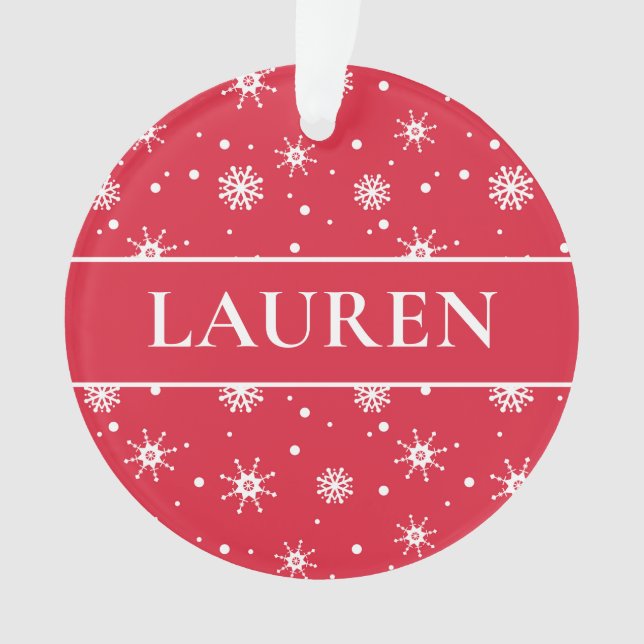 Niedlicher Weihnachtsnamen Snowflakes Rot Ornament (Vorderseite)