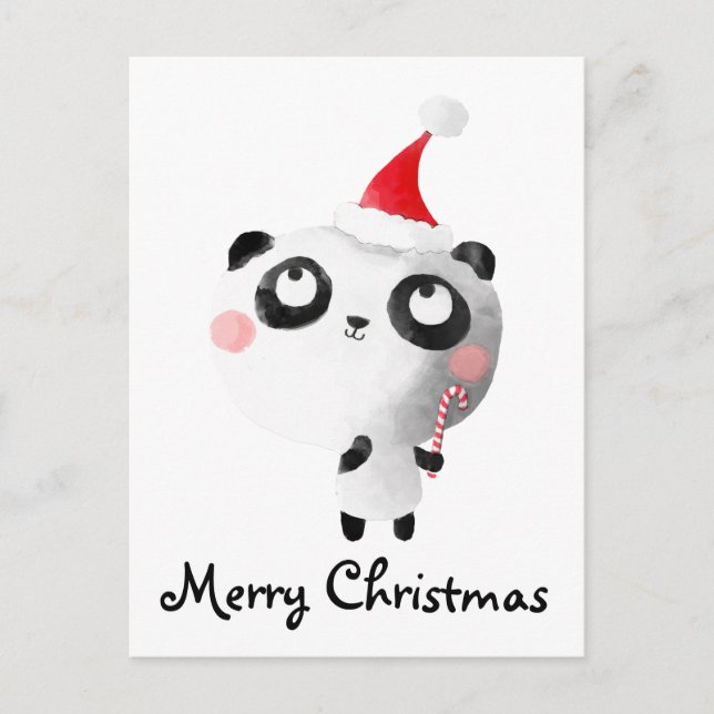 Niedlicher Weihnachtspanda-Bär Feiertagspostkarte (Vorderseite)