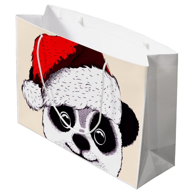 niedlicher Weihnachtspanda Große Geschenktüte (Rückseite Schrägansicht)