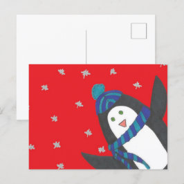 Niedlicher WeihnachtsPenguin auf Rot Postkarte