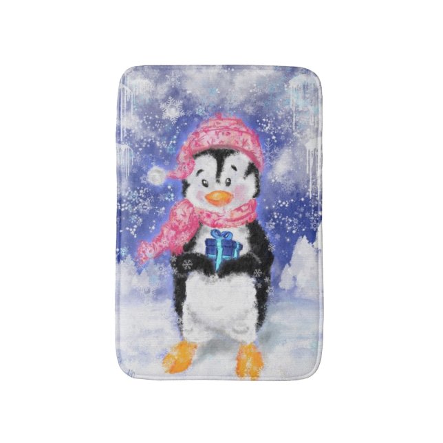 Niedlicher Weihnachtspenguin Badematte (Vorderseite Vertikal)