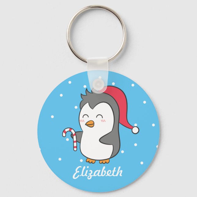 Niedlicher Weihnachtspenguin Candy Cane Kinder Sch Schlüsselanhänger (Vorderseite)