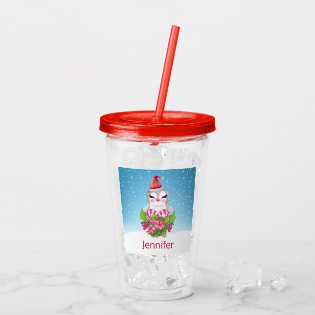 Niedlicher Weihnachtspenguin der Weihnachtsmannmüt Acryltrinkbecher (Rückseite Ice)