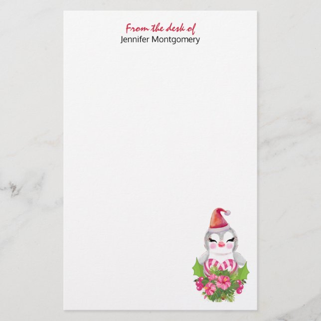 Niedlicher Weihnachtspenguin der Weihnachtsmannmüt Briefpapier (Vorderseite)