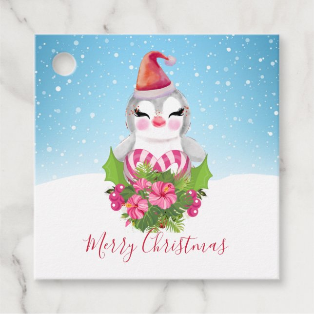 Niedlicher Weihnachtspenguin der Weihnachtsmannmüt Geschenkanhänger (Vorderseite)
