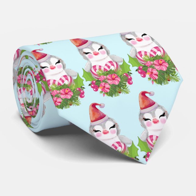Niedlicher Weihnachtspenguin der Weihnachtsmannmüt Krawatte (Gerollt)