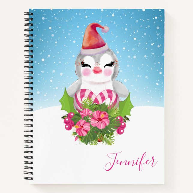 Niedlicher Weihnachtspenguin der Weihnachtsmannmüt Notizbuch (Vorderseite)