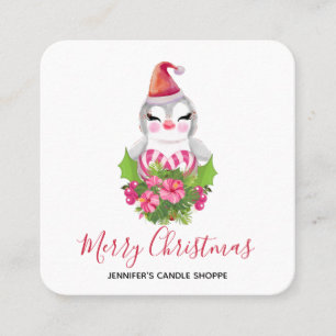 Niedlicher Weihnachtspenguin der Weihnachtsmannmüt Quadratische Visitenkarte