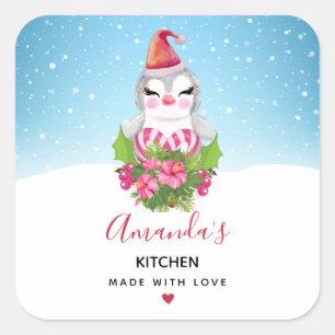 Niedlicher Weihnachtspenguin der Weihnachtsmannmüt Quadratischer Aufkleber
