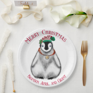 Niedlicher Weihnachtspenguin , festliches arktisch Pappteller