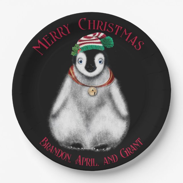Niedlicher Weihnachtspenguin , festliches arktisch Pappteller (Vorderseite)