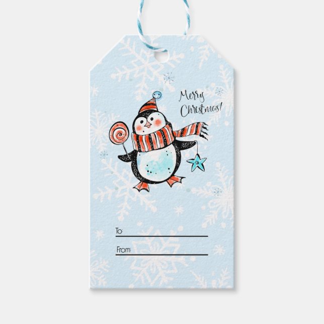 Niedlicher WeihnachtsPenguin Geschenkanhänger (Vorderseite)
