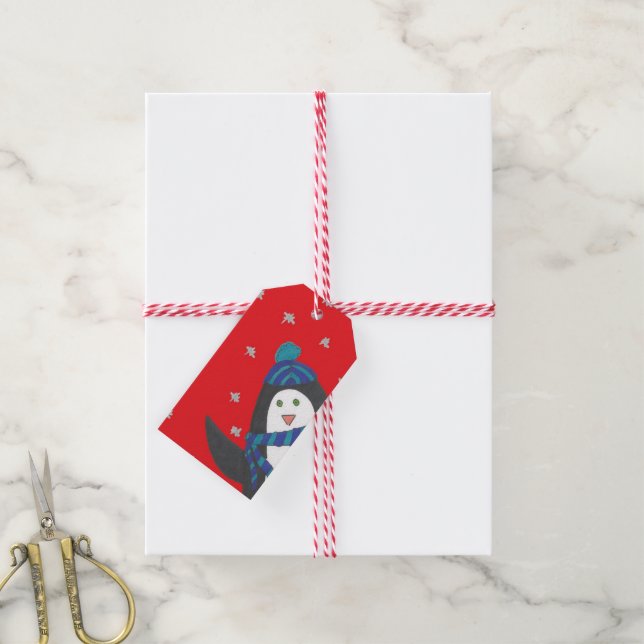 Niedlicher WeihnachtsPenguin Geschenkanhänger (Mit Garn)