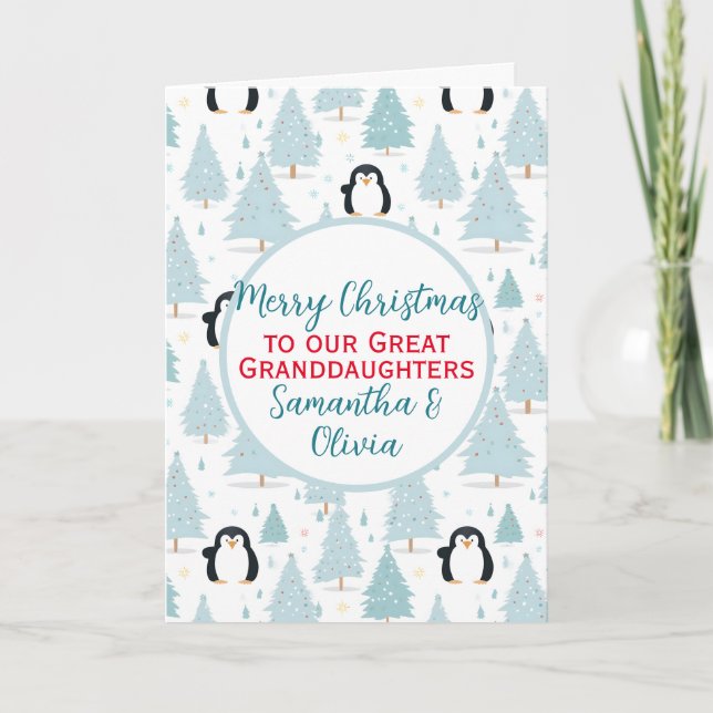 Niedlicher WeihnachtsPenguin Großtochter Feiertagskarte (Vorderseite)