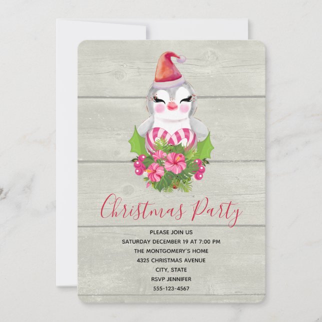 Niedlicher Weihnachtspenguin im Party der Weihnach Einladung (Vorderseite)