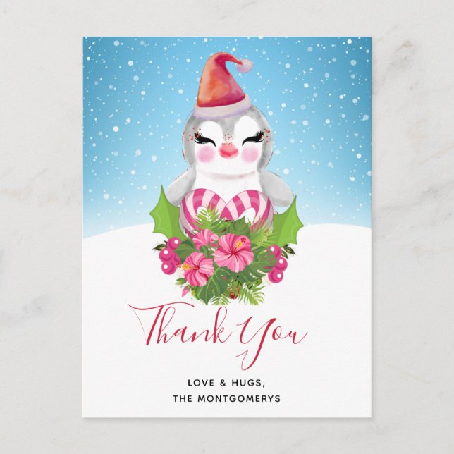 Niedlicher Weihnachtspenguin in der Weihnachtsmann Postkarte (Vorderseite)