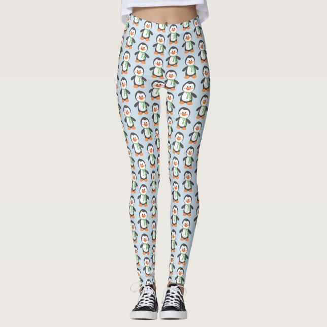 Niedlicher WeihnachtsPenguin in Scarf Leggings (Vorderseite)
