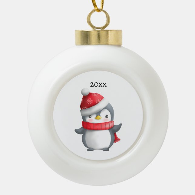 Niedlicher Weihnachtspenguin Keramik Kugel-Ornament (Vorderseite)