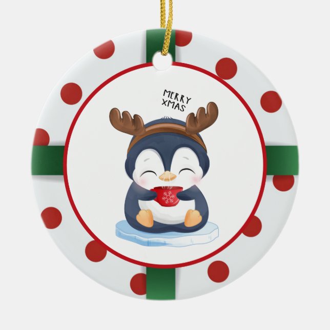 Niedlicher WeihnachtsPenguin Keramik Ornament (Vorne)