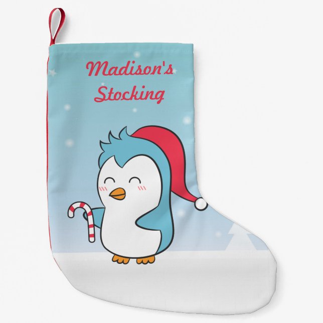 Niedlicher Weihnachtspenguin mit Cap und Candy Can Kleiner Weihnachtsstrumpf (Vorderseite)