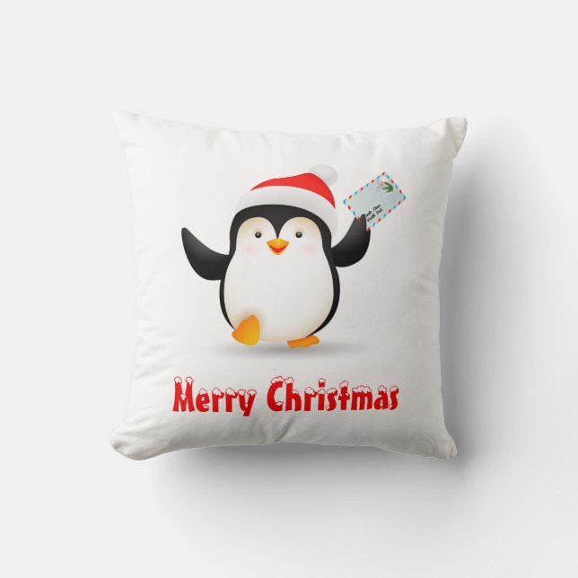 Niedlicher Weihnachtspenguin mit dem Brief des Wei Kissen (Vorderseite)