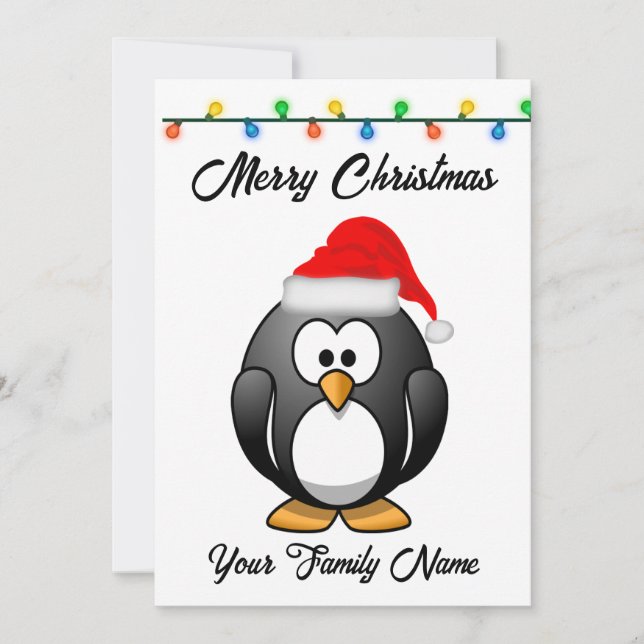 Niedlicher Weihnachtspenguin mit Weihnachtsmannmüt Feiertagskarte (Vorderseite)
