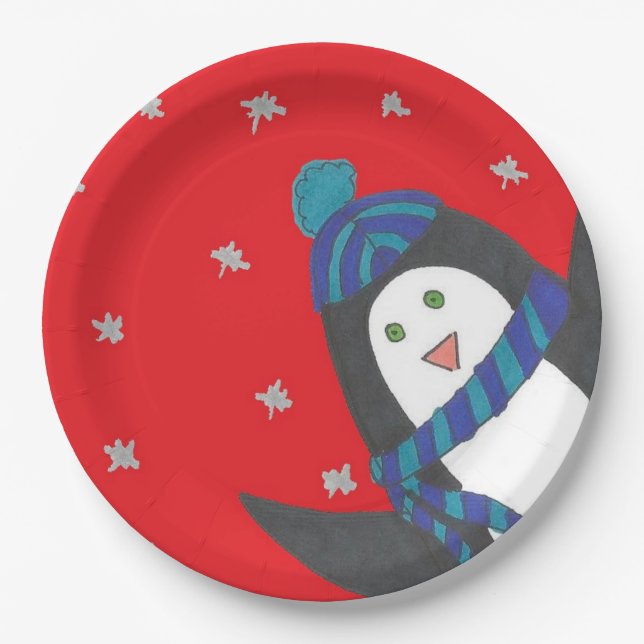 Niedlicher WeihnachtsPenguin Pappteller (Vorderseite)