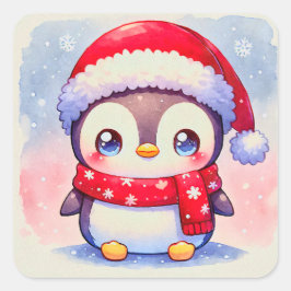 Niedlicher WeihnachtsPenguin Quadratischer Aufkleber