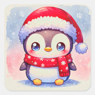 Niedlicher WeihnachtsPenguin Quadratischer Aufkleber