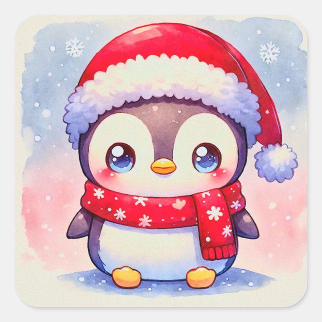 Niedlicher WeihnachtsPenguin Quadratischer Aufkleber (Vorderseite)