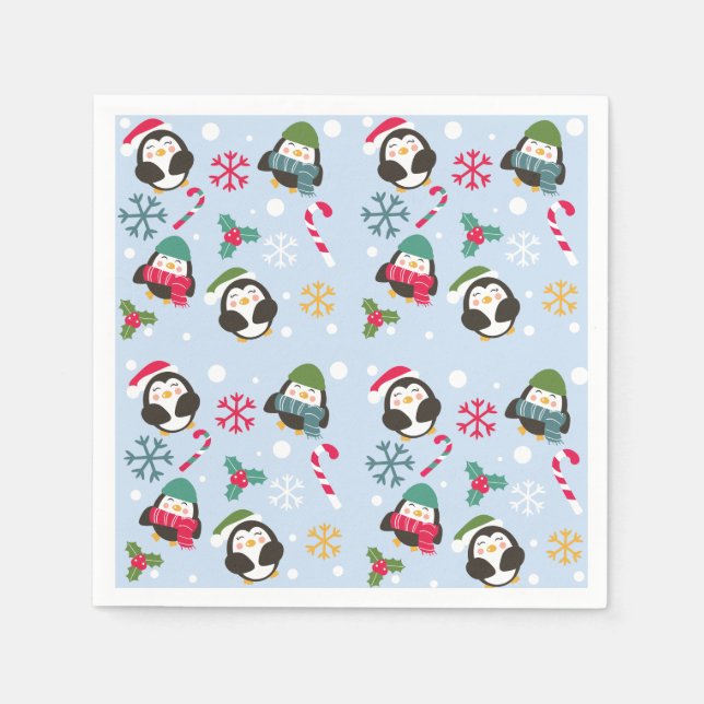 Niedlicher WeihnachtsPenguin Serviette (Vorderseite)