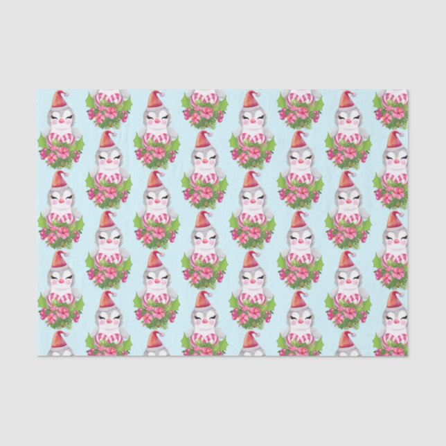 Niedlicher Weihnachtspinguin in Weihnachtsmannmütz Seidenpapier (Vorderseite)