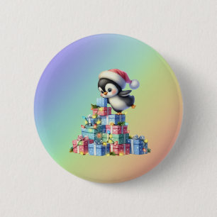 Niedlicher Weihnachtspinguin mit Geschenken und Li Button