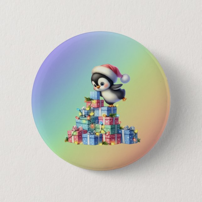 Niedlicher Weihnachtspinguin mit Geschenken und Li Button (Vorderseite)