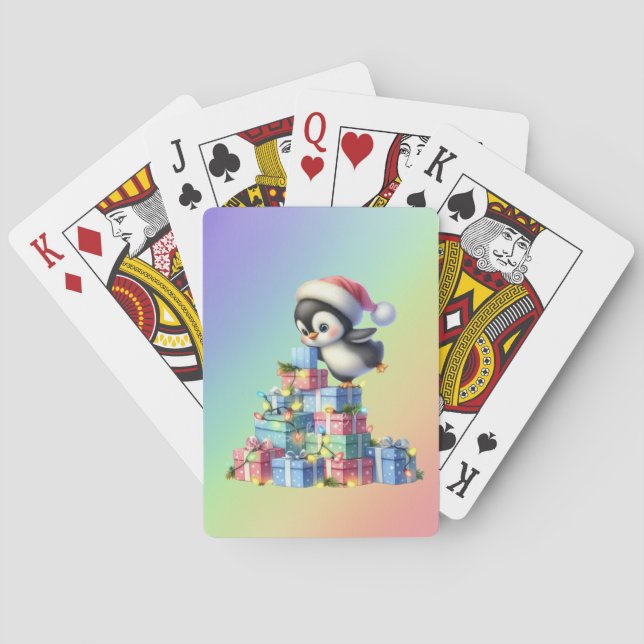 Niedlicher Weihnachtspinguin mit Geschenken und Li Spielkarten (Rückseite)
