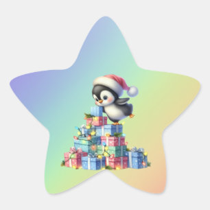 Niedlicher Weihnachtspinguin mit Geschenken und Li Stern-Aufkleber