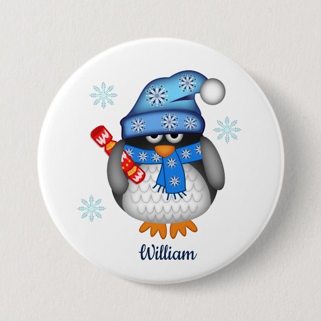 Niedlicher Weihnachtspinguin mit individuelle Name Button (Vorderseite)