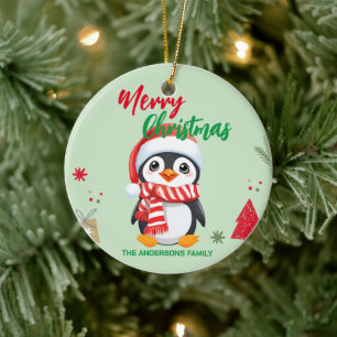Niedlicher Weihnachtspinguin Santa Scarf Keramik Ornament