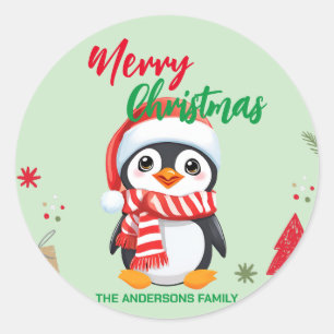 Niedlicher Weihnachtspinguin Santa Scarf Runder Aufkleber