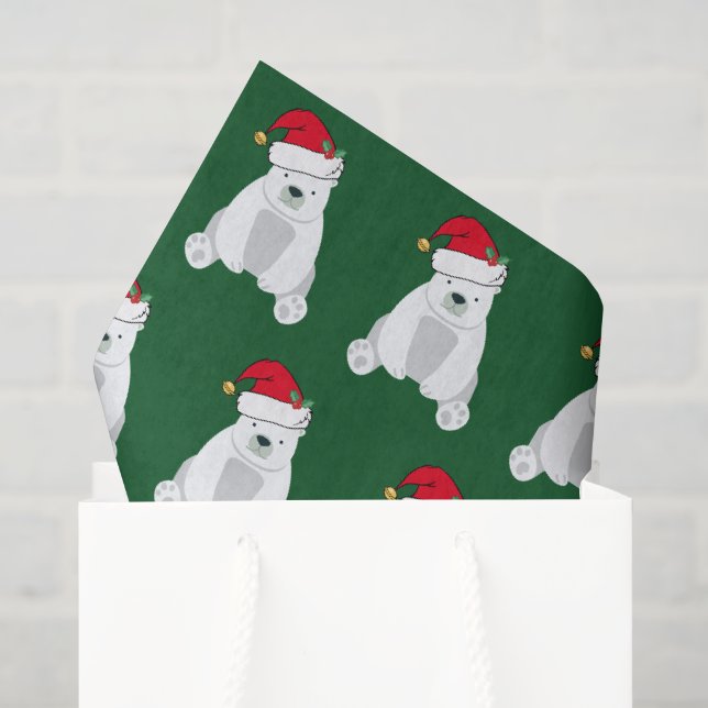 Niedlicher Weihnachtspolar Bär Santa Kids Green Seidenpapier (Geschenk Tasche)