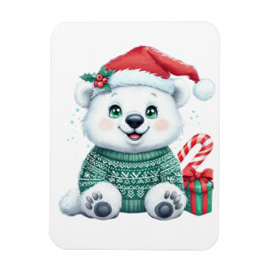 Niedlicher Weihnachtspolarbär im festlichen Pullov Magnet
