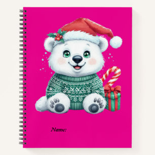 Niedlicher Weihnachtspolarbär im festlichen Pullov Notizbuch
