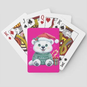 Niedlicher Weihnachtspolarbär im festlichen Pullov Spielkarten