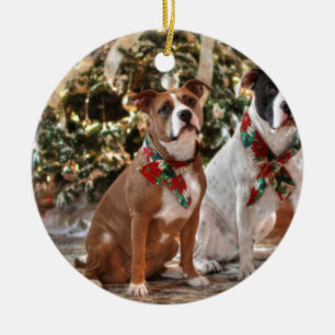 Niedlicher Weihnachtsrettungswagen und America Bul Keramikornament