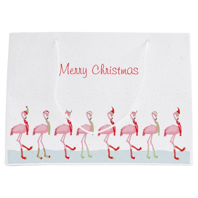 Niedlicher Weihnachtsrosa Flamingo Große Geschenktüte (Vorderseite)