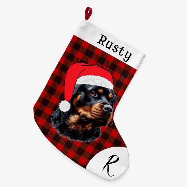 Niedlicher Weihnachtsrottweiler Großer Weihnachtsstrumpf (Vorderansicht (hängend))