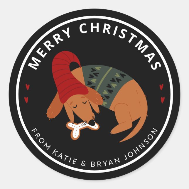 Niedlicher Weihnachtsschlafhund individuell anpass Runder Aufkleber (Vorderseite)