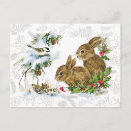 Niedlicher Weihnachtsschnee Bunny und Holly Postkarte